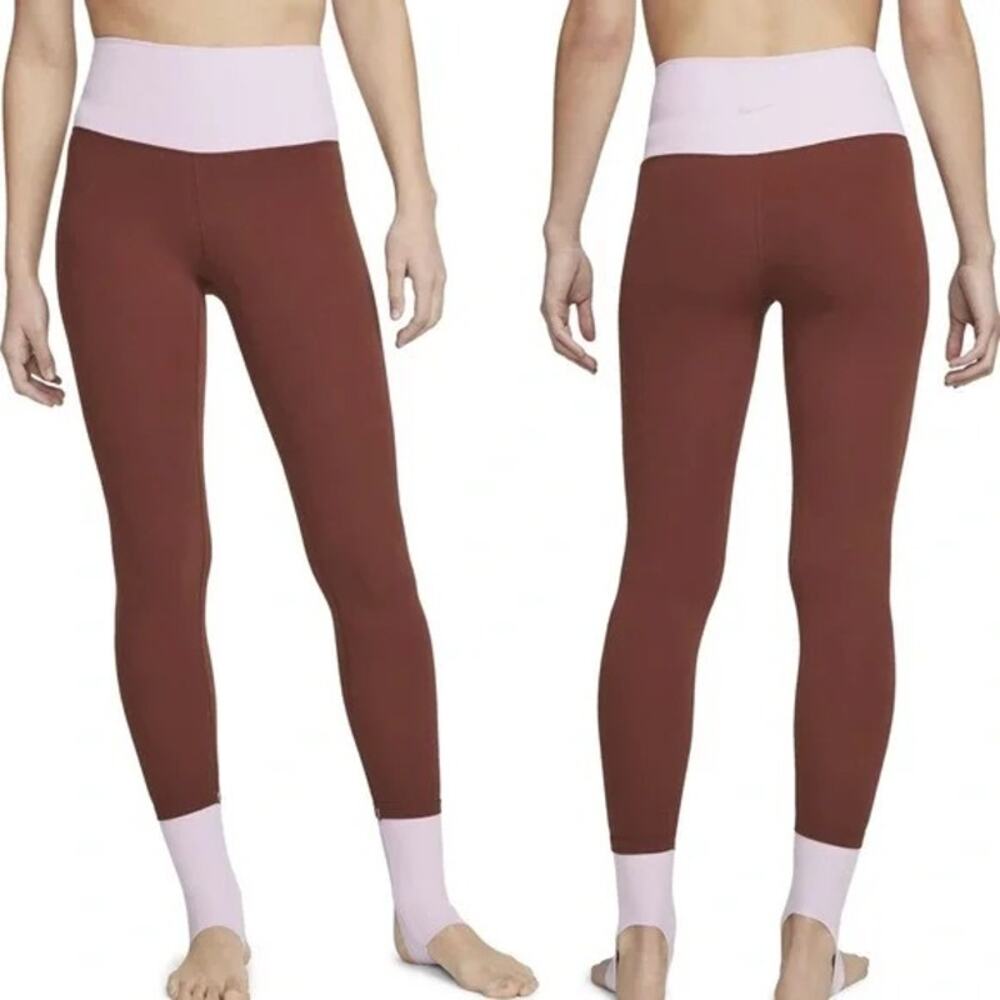 Nike‎ Yoga Luxe Stirrup Color Block Leggings XXL High Rise Ribbed Brown Purple